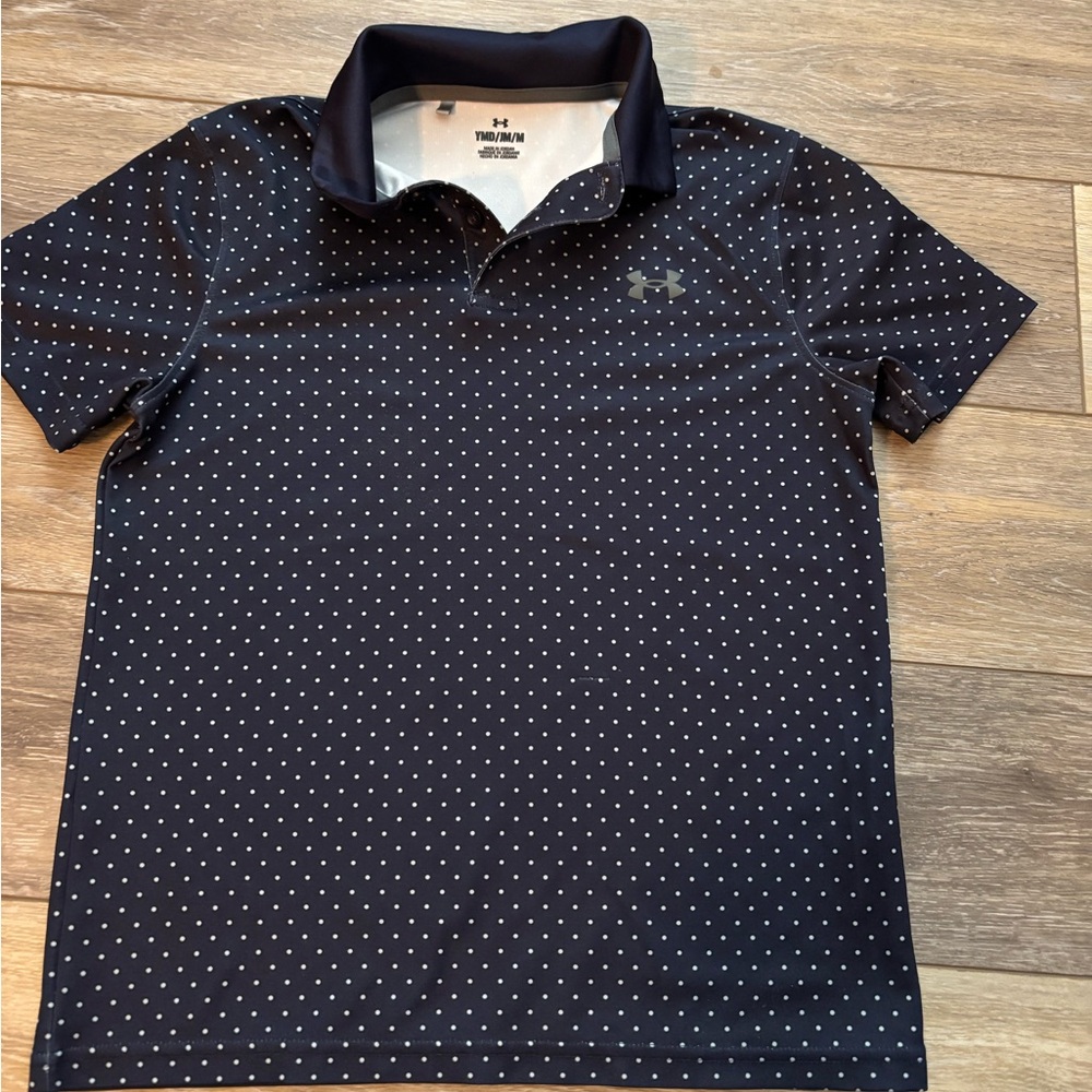 Under Armour Navy and White Polka Dot Golf Shirt YMD
